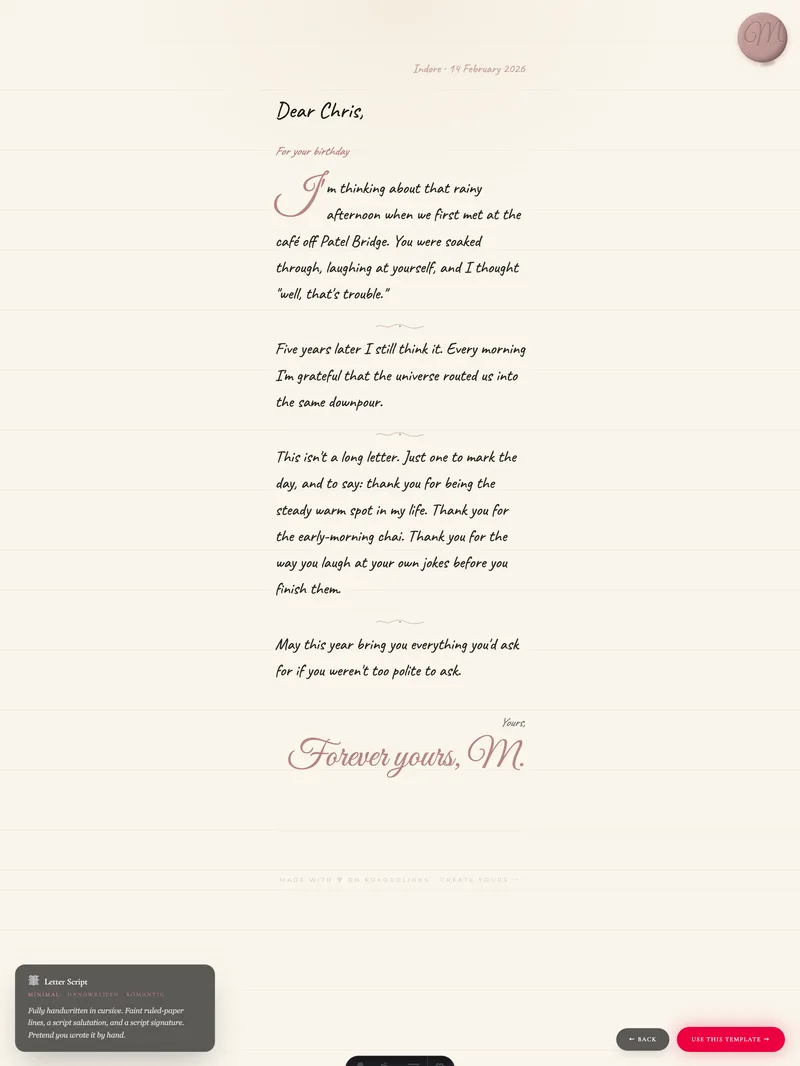 Letter Script template preview