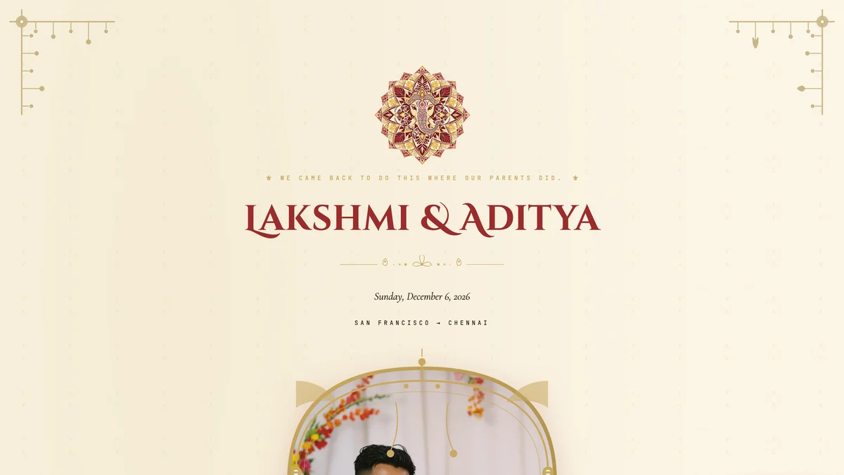 The Heritage template with its crest above the couple's names.