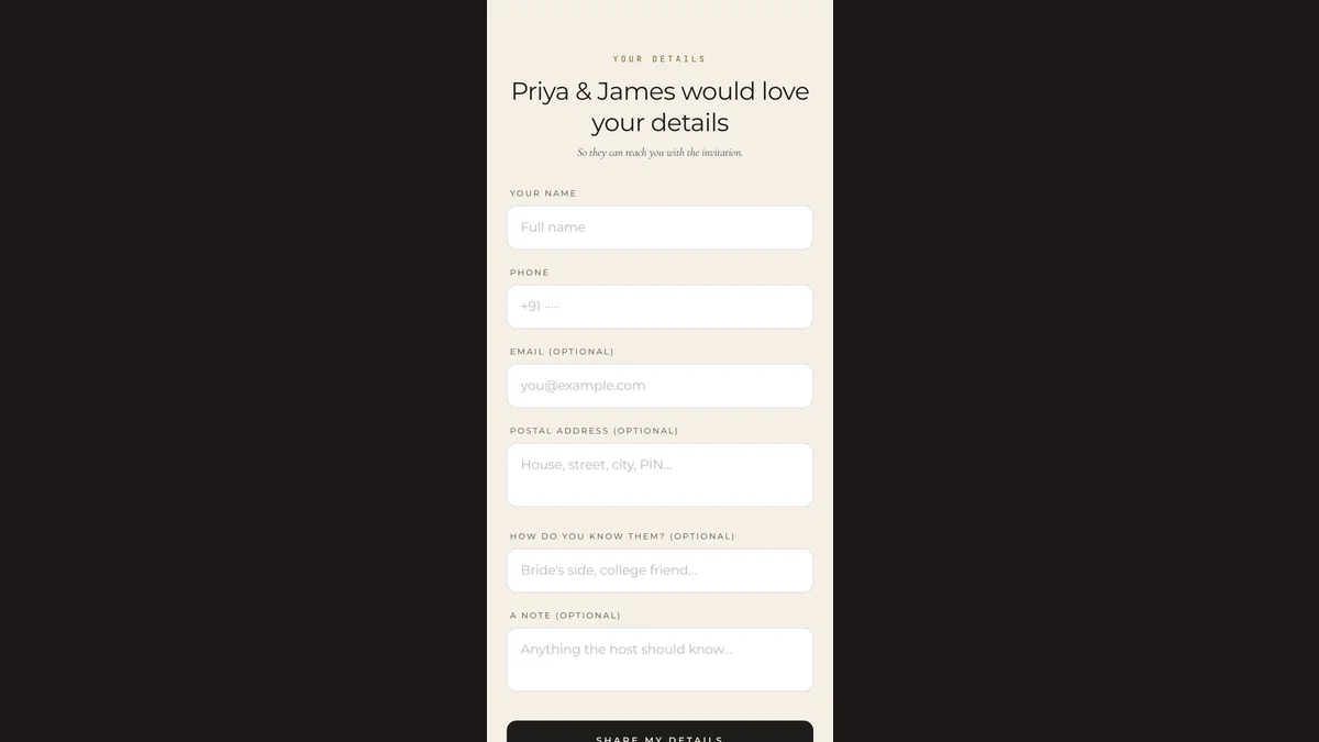 The contact collector form on a phone.