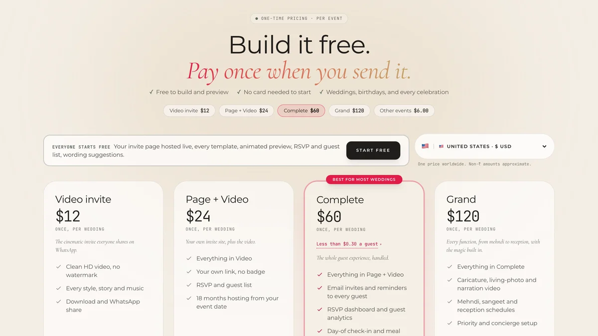 The wedding plans on the pricing page.